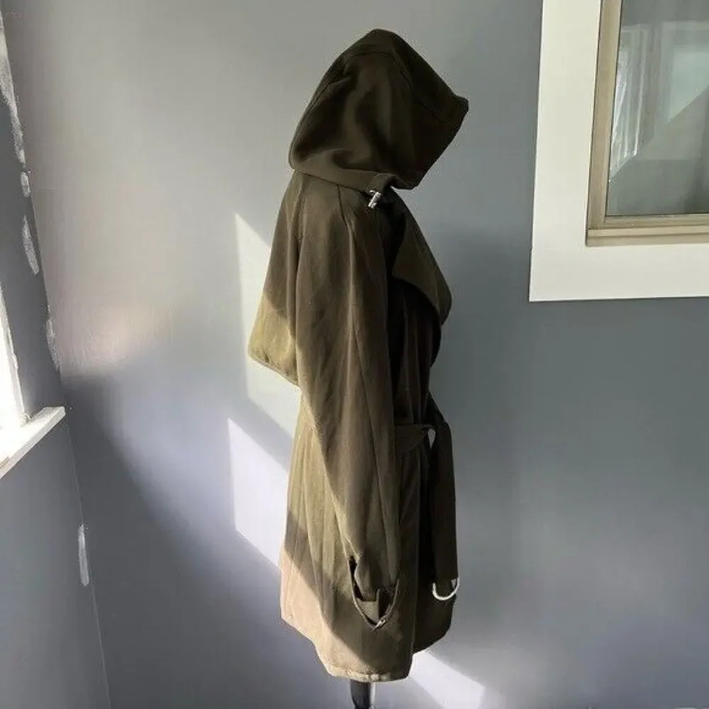 NWT Rachel Roy dark green water repellent crepe hooded trench coat w/ pockets - Picture 11 of 12